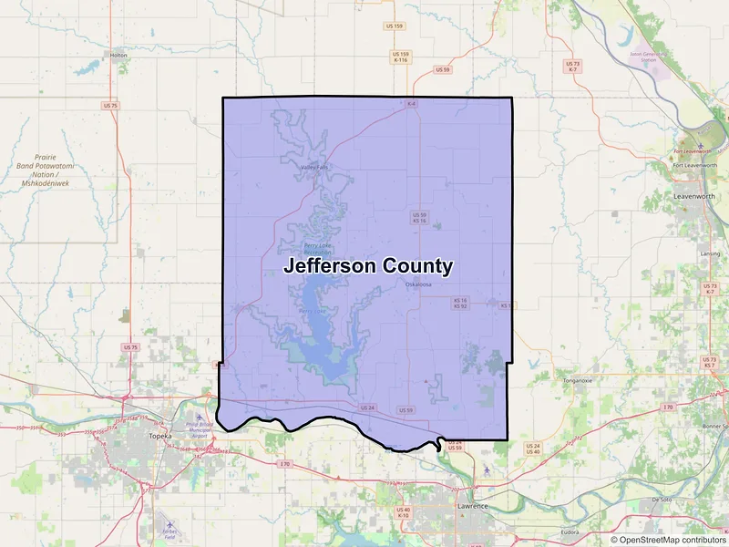 Map of Jefferson County, Kansas and ZIP codes