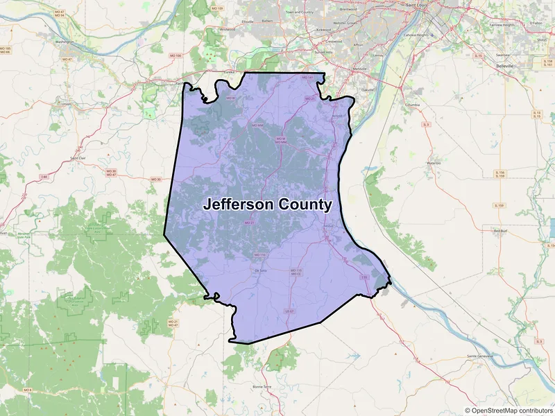 Map of Jefferson County, Missouri and ZIP codes