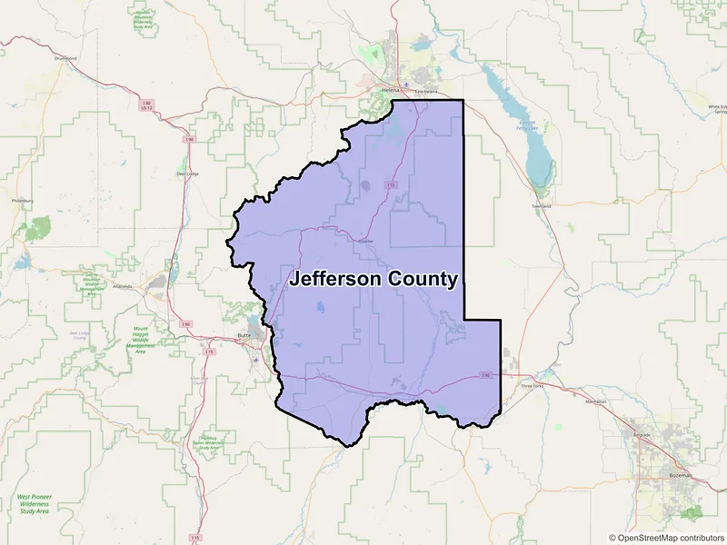 Map of Jefferson County, Montana and ZIP codes