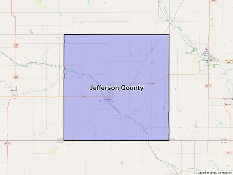 Map of Jefferson County, Nebraska and ZIP codes