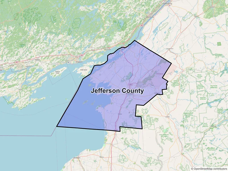 Map of Jefferson County, New York and ZIP codes