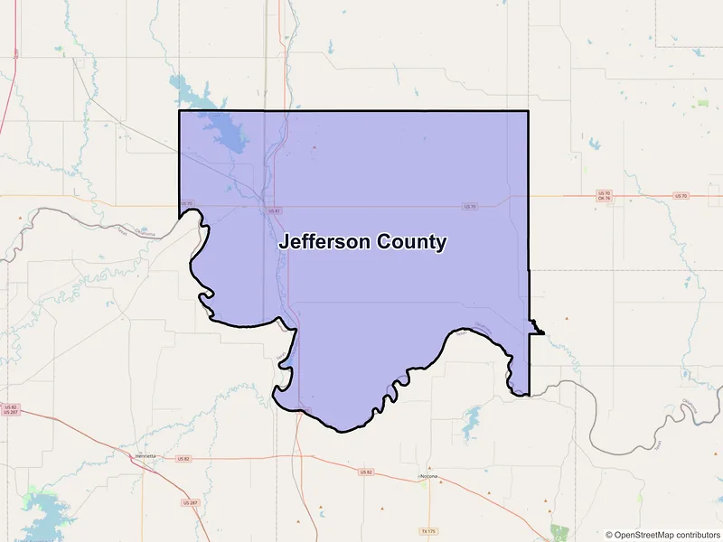 Map of Jefferson County, Oklahoma and ZIP codes