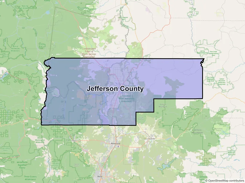 Map of Jefferson County, Oregon and ZIP codes