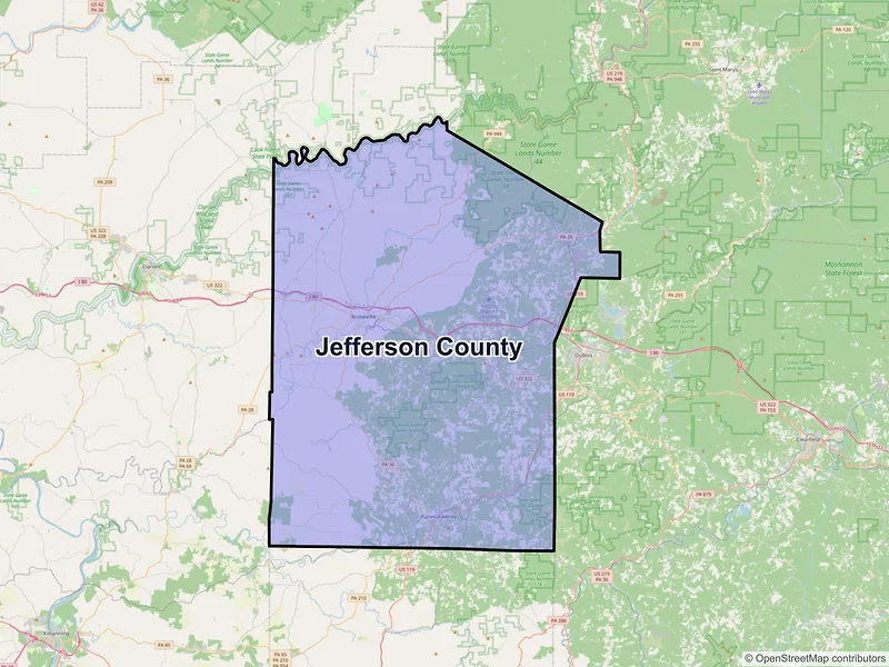 Map of Jefferson County, Pennsylvania and ZIP codes