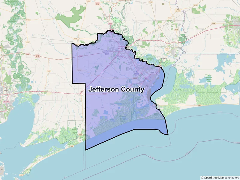 Map of Jefferson County, Texas and ZIP codes