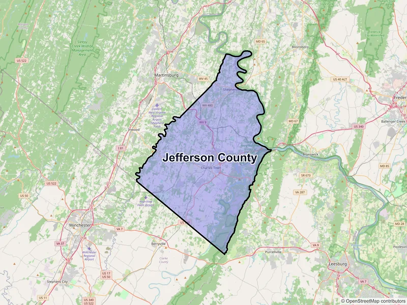 Map of Jefferson County, West Virginia and ZIP codes