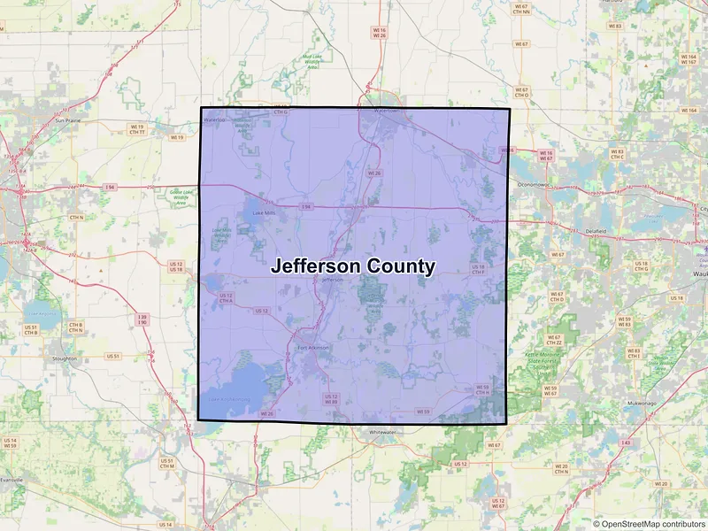Map of Jefferson County, Wisconsin and ZIP codes