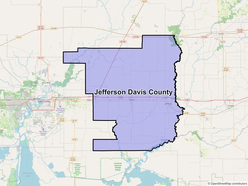 Map of Jefferson Davis County, Louisiana and ZIP codes