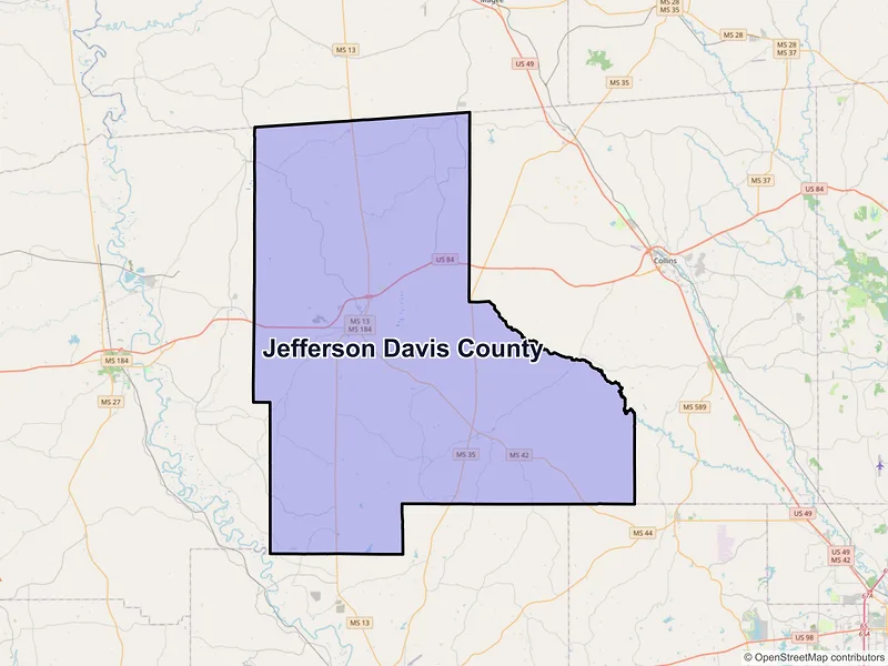 Map of Jefferson Davis County, Mississippi and ZIP codes