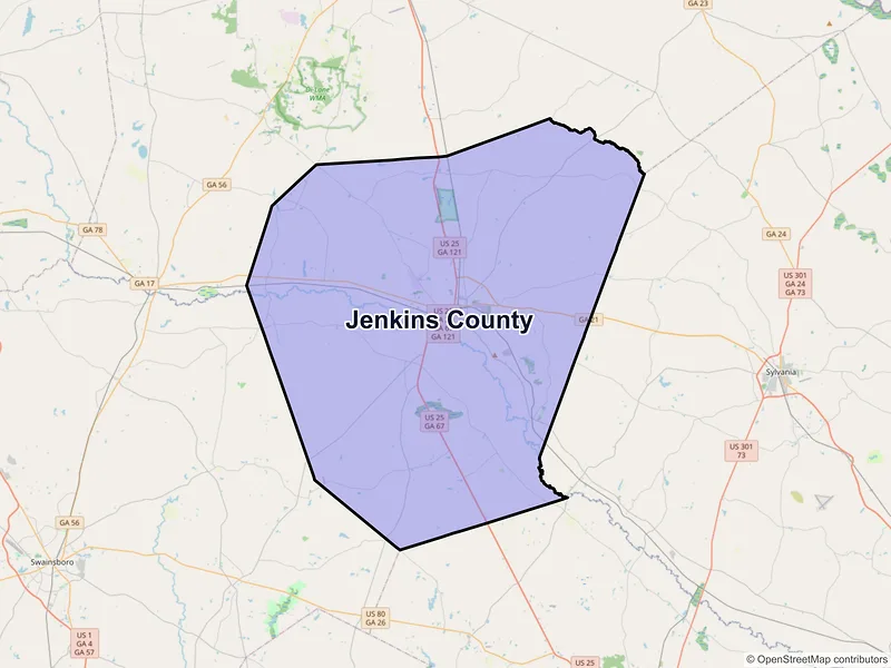 Map of Jenkins County, Georgia and ZIP codes