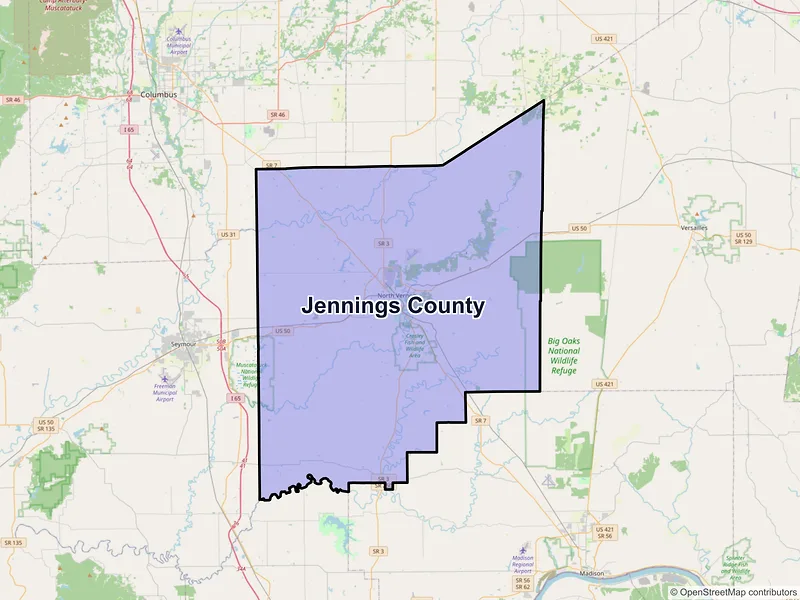 Map of Jennings County, Indiana and ZIP codes