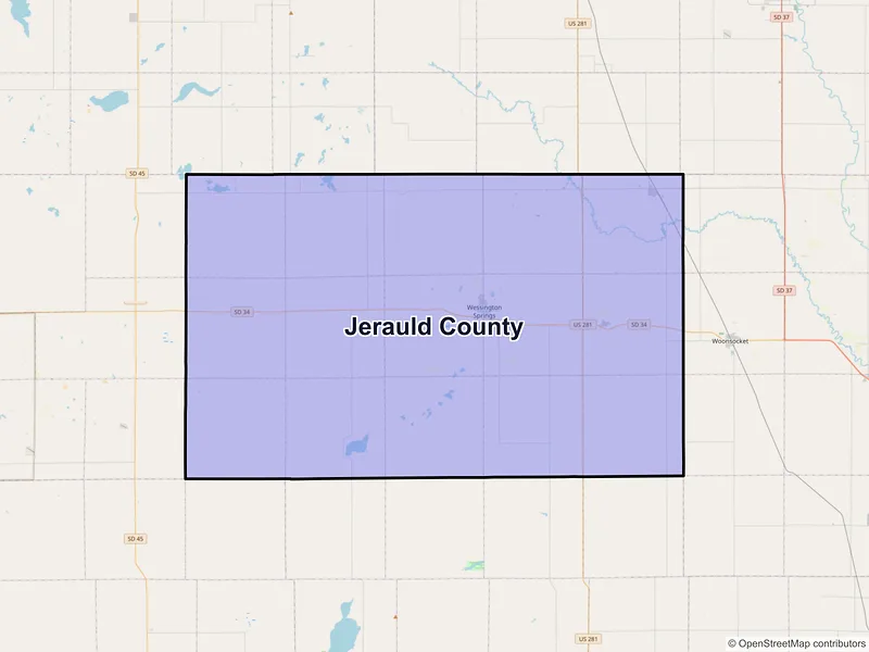Map of Jerauld County, South Dakota and ZIP codes
