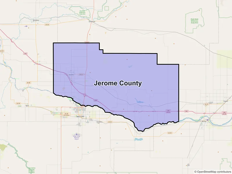 Map of Jerome County, Idaho and ZIP codes