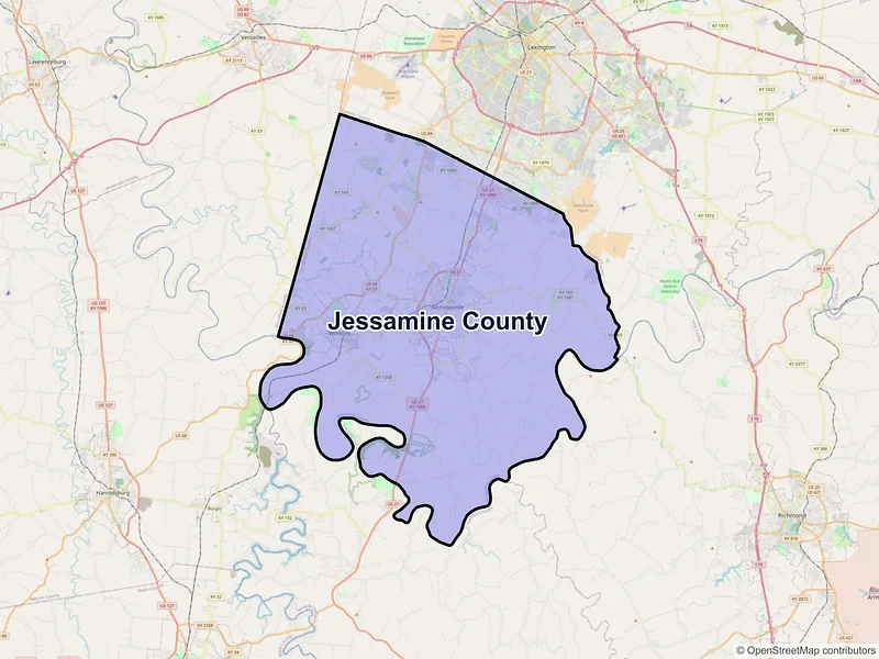 Map of Jessamine County, Kentucky and ZIP codes