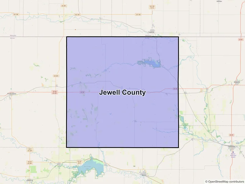 Map of Jewell County, Kansas and ZIP codes