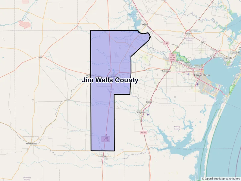 Map of Jim Wells County, Texas and ZIP codes