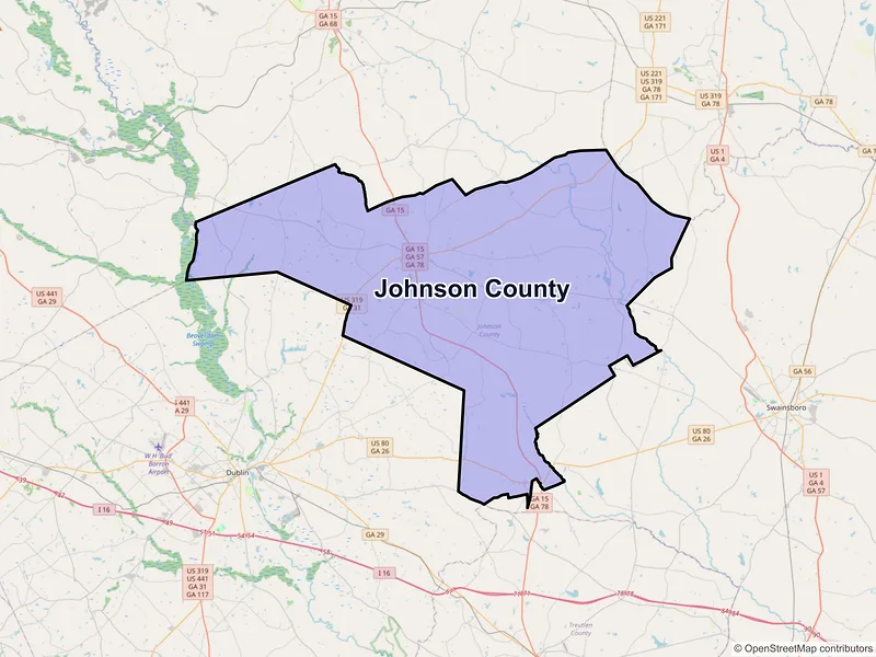 Map of Johnson County, Georgia and ZIP codes