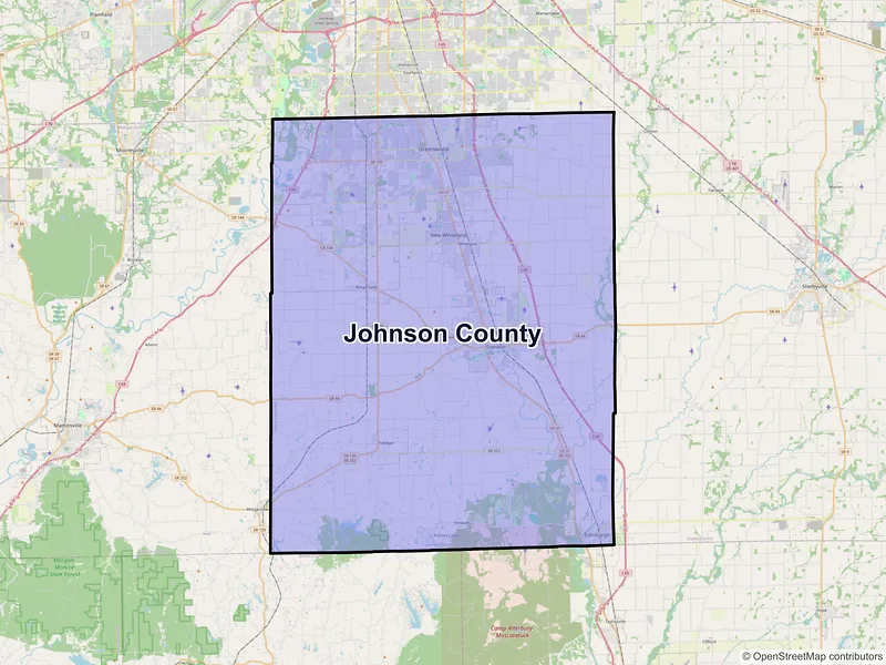 Map of Johnson County, Indiana and ZIP codes