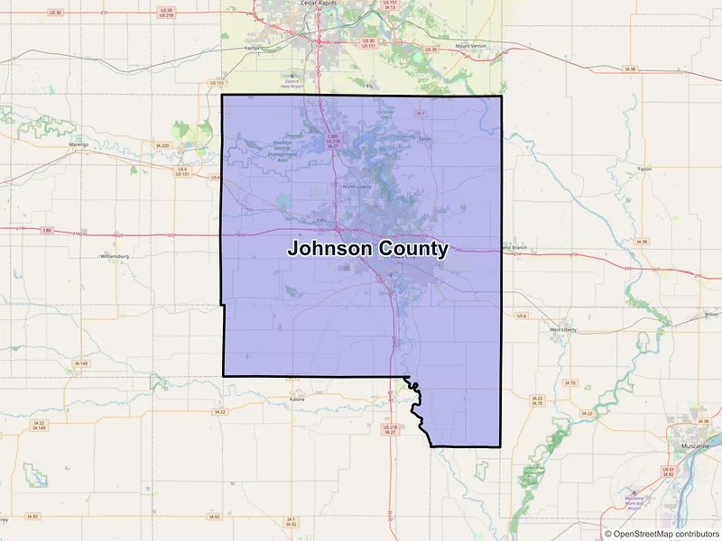 Map of Johnson County, Iowa and ZIP codes