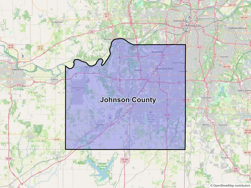 Map of Johnson County, Kansas and ZIP codes