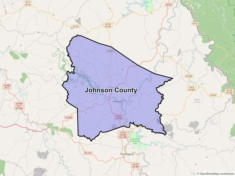 Map of Johnson County, Kentucky and ZIP codes