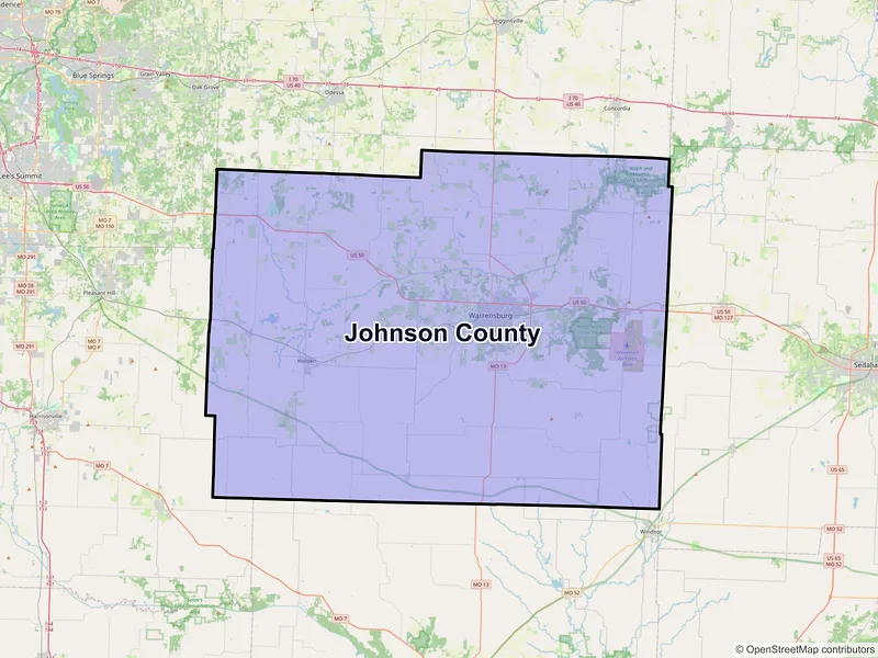 Map of Johnson County, Missouri and ZIP codes
