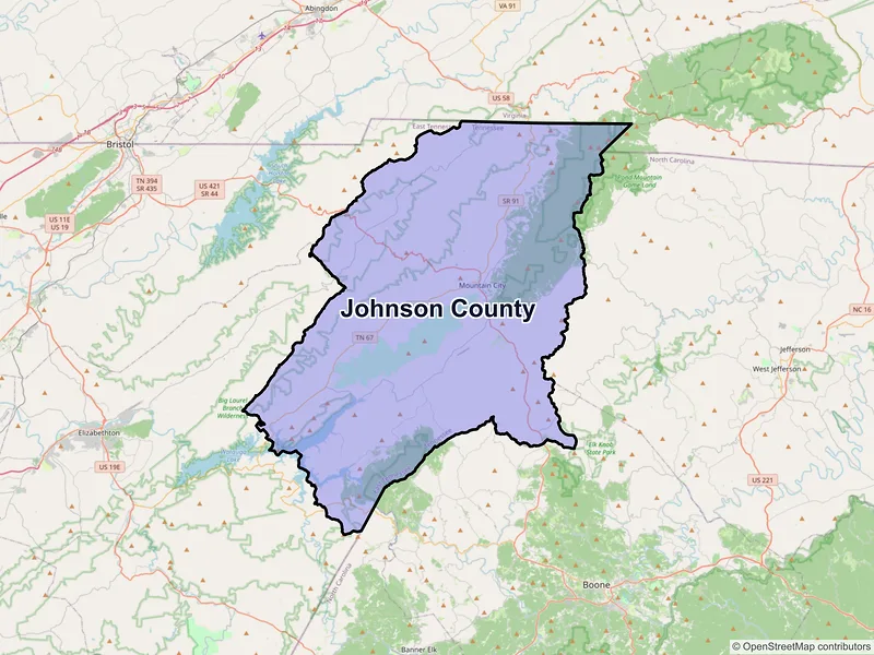 Map of Johnson County, Tennessee and ZIP codes