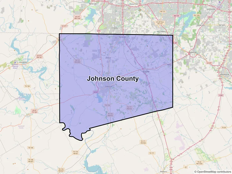 Map of Johnson County, Texas and ZIP codes