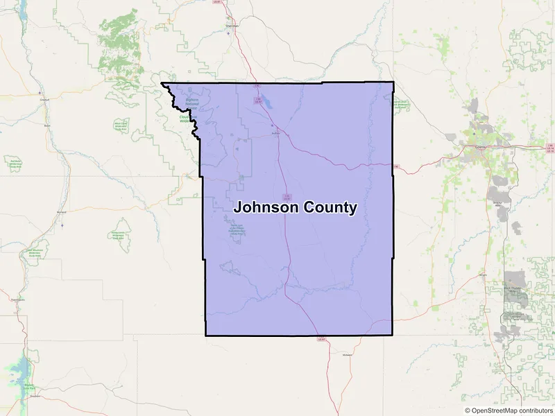 Map of Johnson County, Wyoming and ZIP codes