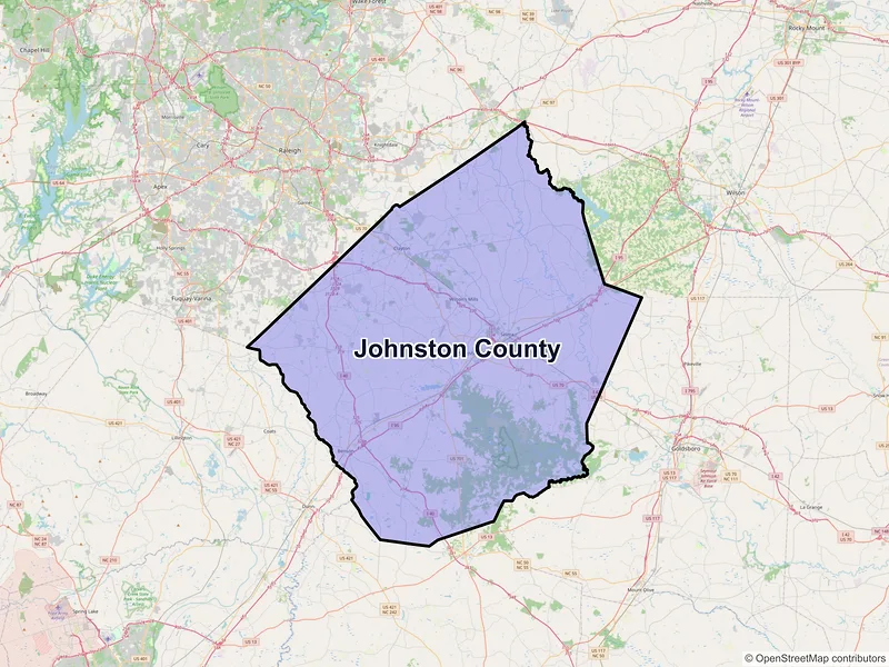 Map of Johnston County, North Carolina and ZIP codes