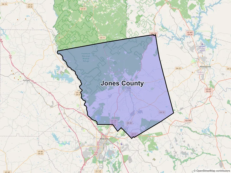 Map of Jones County, Georgia and ZIP codes