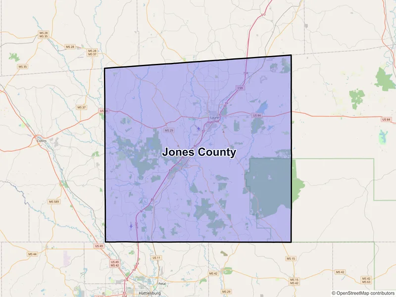 Map of Jones County, Mississippi and ZIP codes