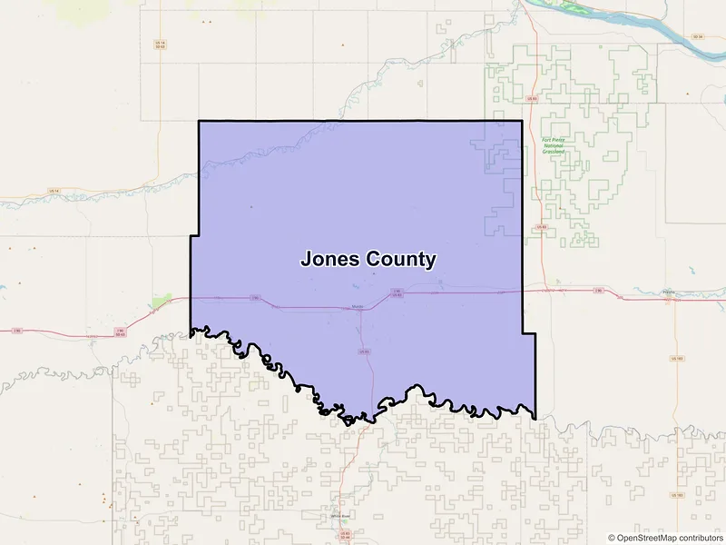 Map of Jones County, South Dakota and ZIP codes