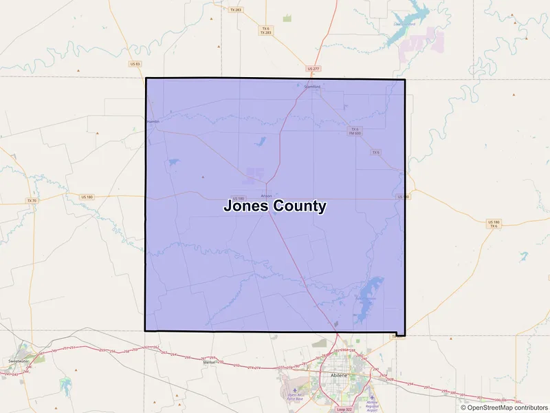 Map of Jones County, Texas and ZIP codes