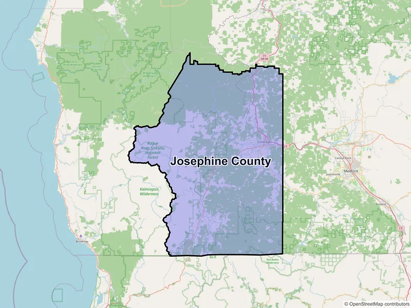 Map of Josephine County, Oregon and ZIP codes