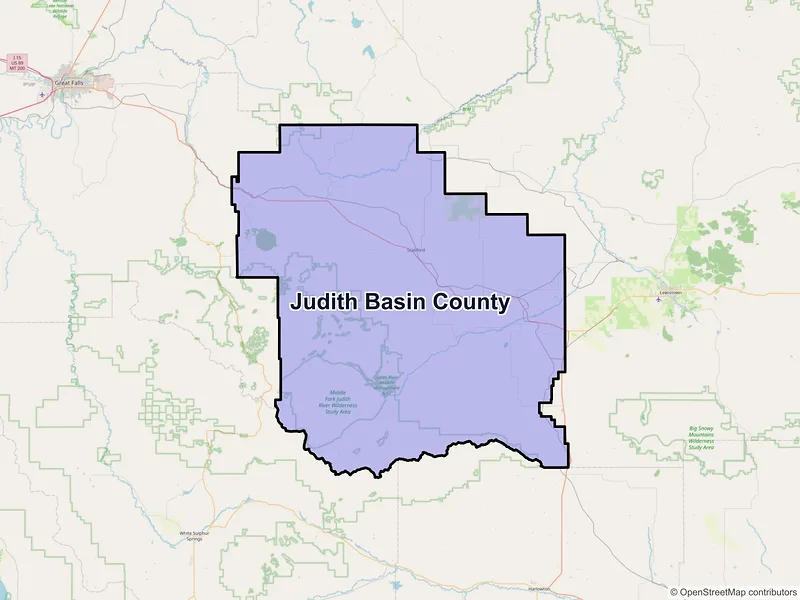 Map of Judith Basin County, Montana and ZIP codes