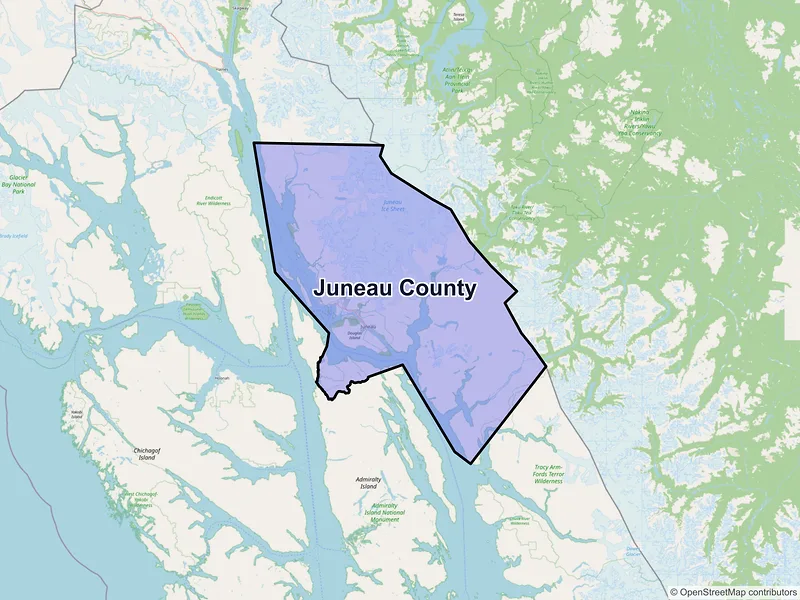 Map of Juneau County, Alaska and ZIP codes