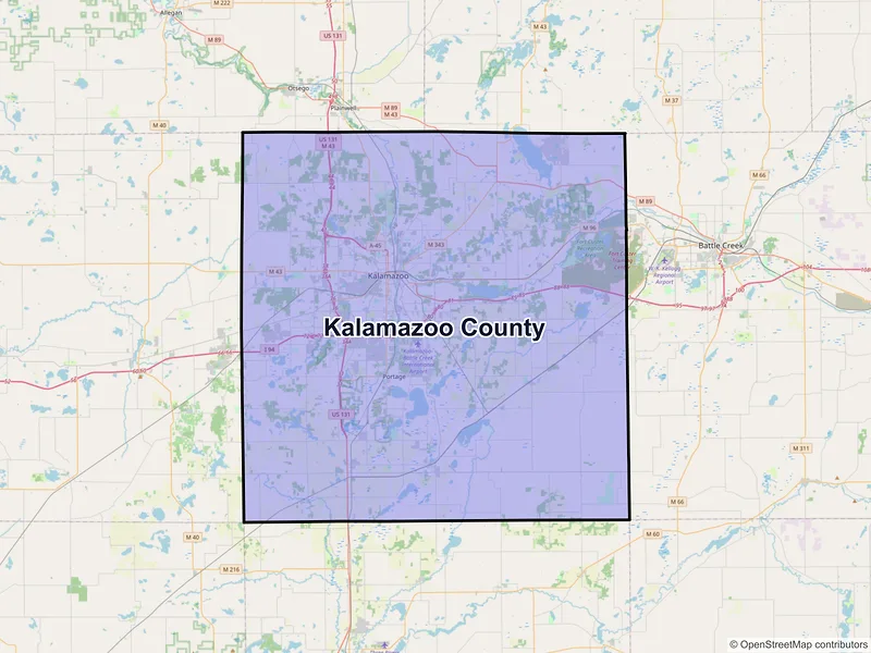 Map of Kalamazoo County, Michigan and ZIP codes