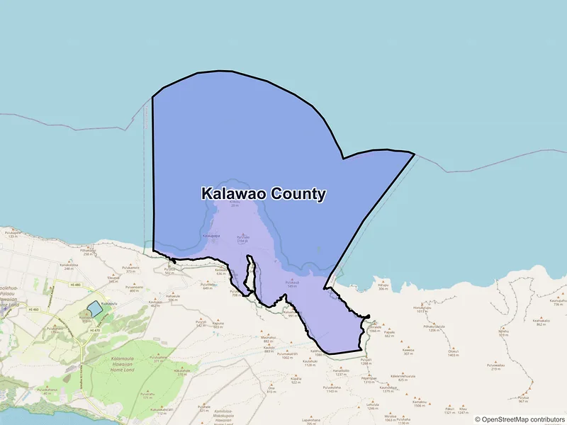 Map of Kalawao County, Hawaii and ZIP codes