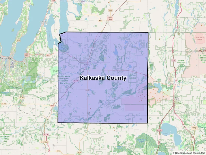 Map of Kalkaska County, Michigan and ZIP codes