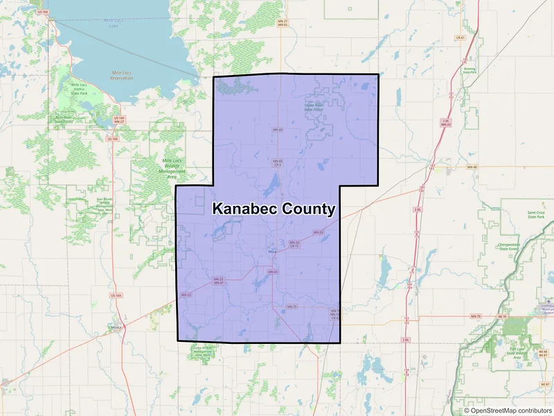 Map of Kanabec County, Minnesota and ZIP codes