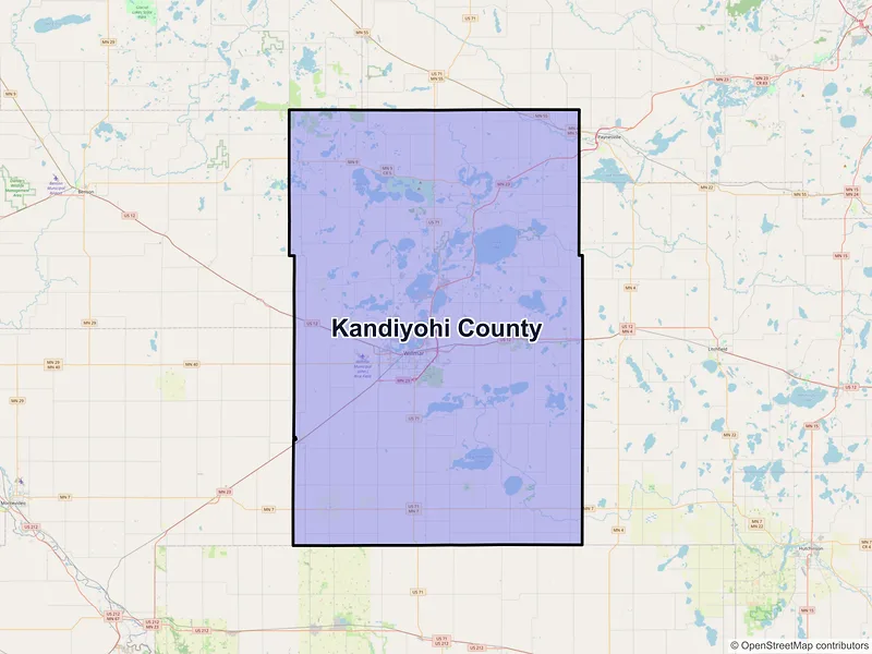 Map of Kandiyohi County, Minnesota and ZIP codes