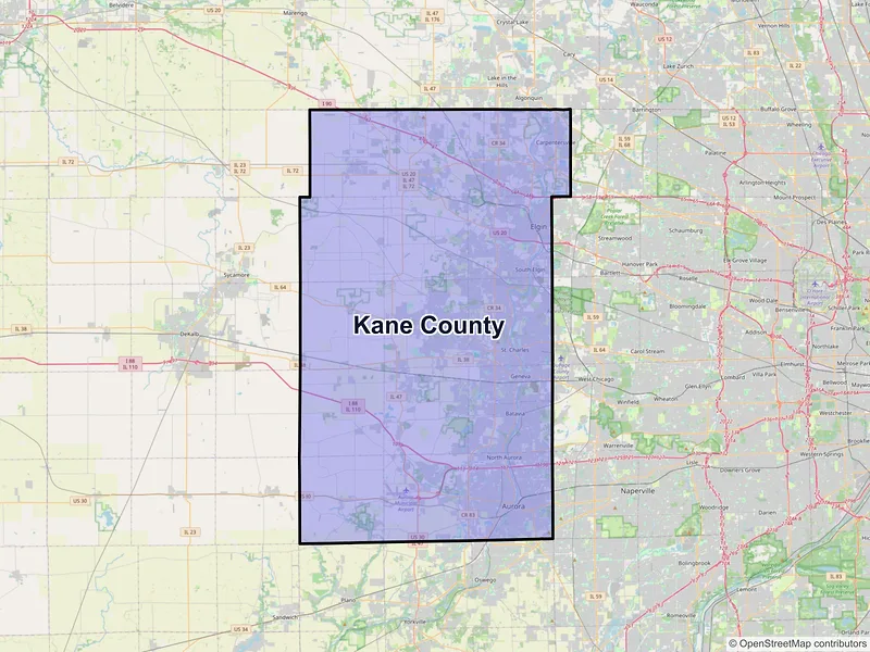 Map of Kane County, Illinois and ZIP codes