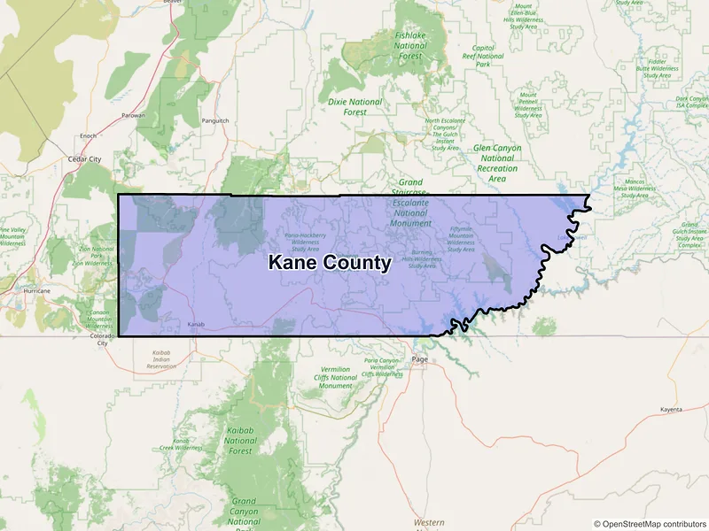 Map of Kane County, Utah and ZIP codes