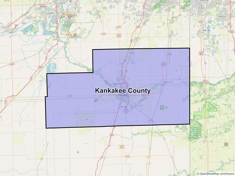 Map of Kankakee County, Illinois and ZIP codes
