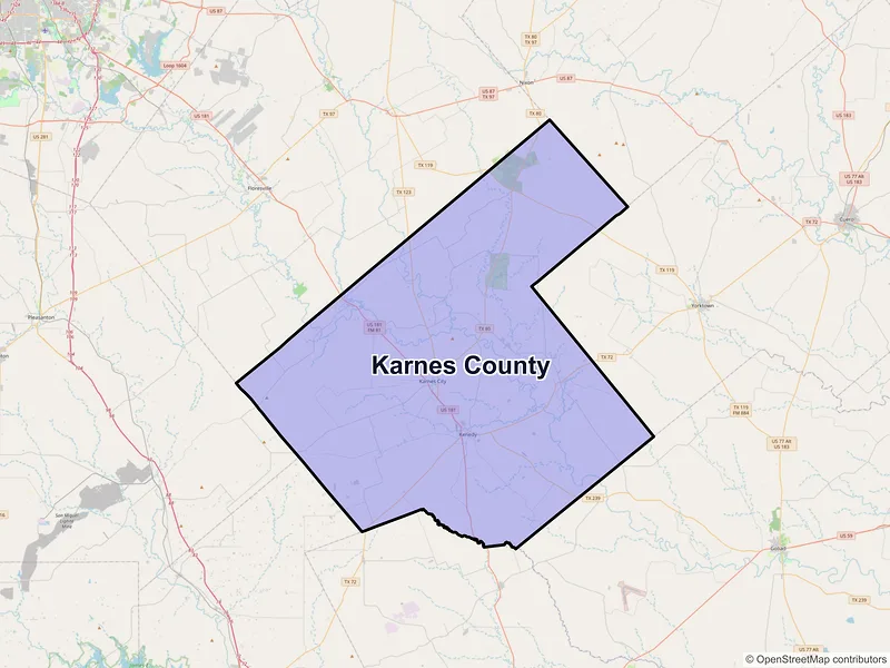 Map of Karnes County, Texas and ZIP codes