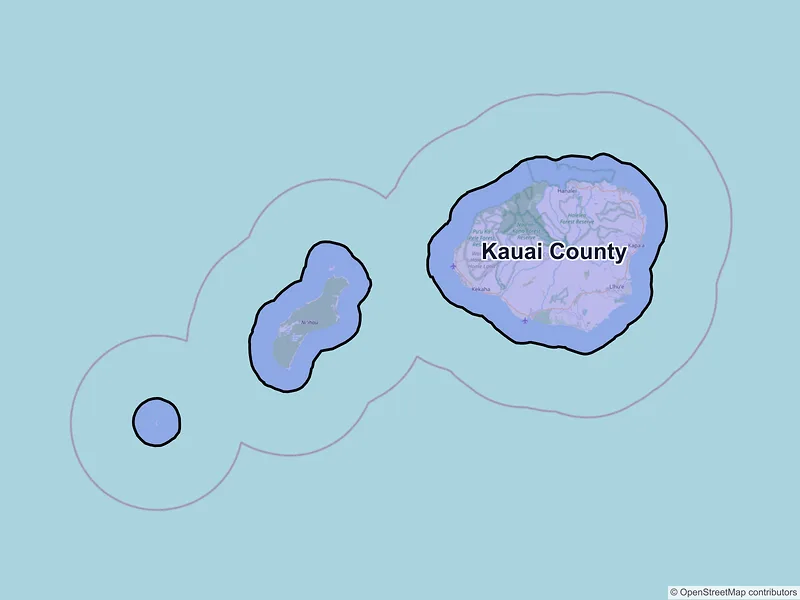 Map of Kauai County, Hawaii and ZIP codes