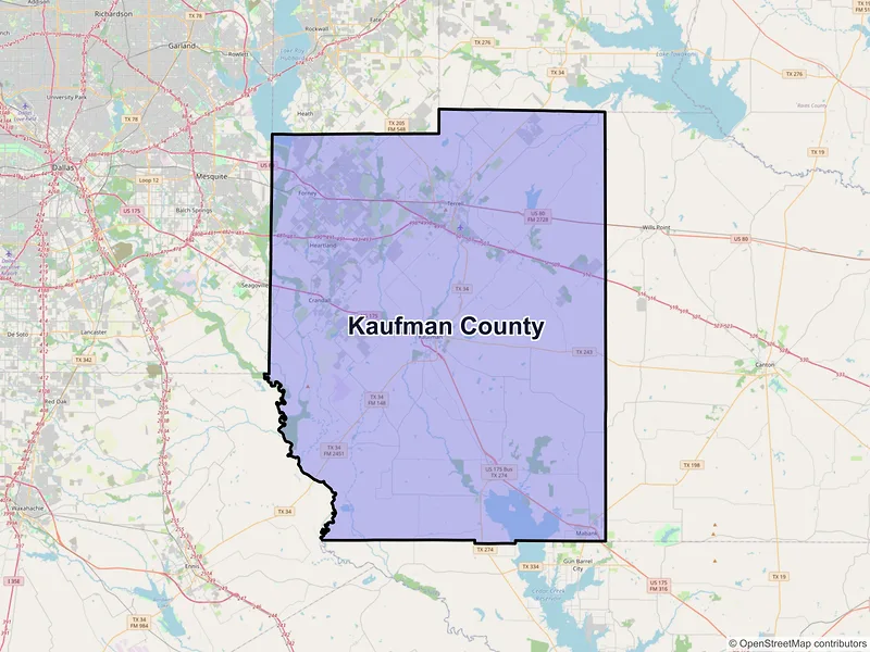 Map of Kaufman County, Texas and ZIP codes