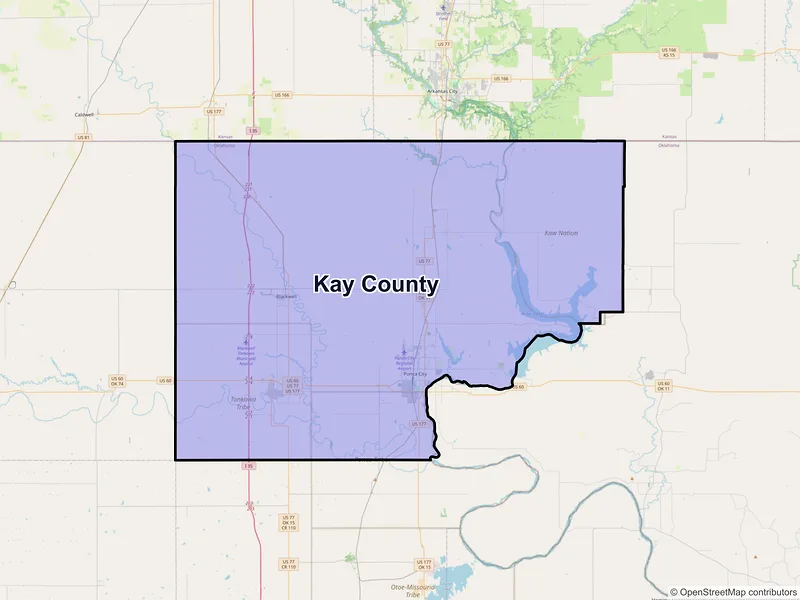 Map of Kay County, Oklahoma and ZIP codes