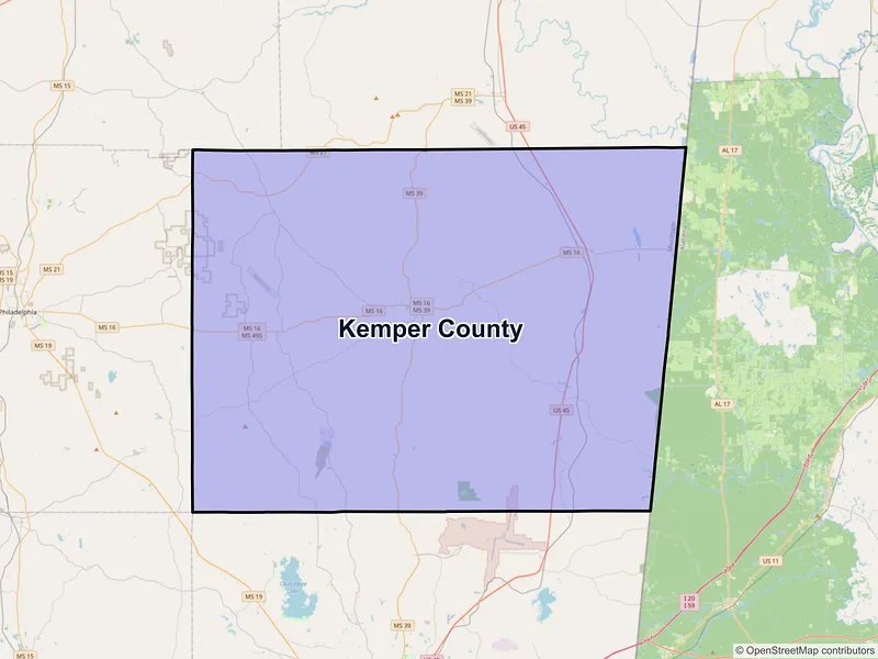 Map of Kemper County, Mississippi and ZIP codes
